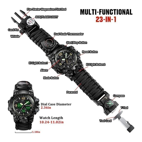 23-in-1 Survival Digital Watch Black - Picture 3 of 4